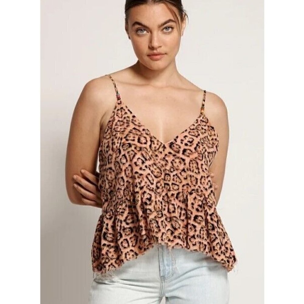 New One Teaspoon Coral Leopard Cami Top Womens XS Animal Print Tank